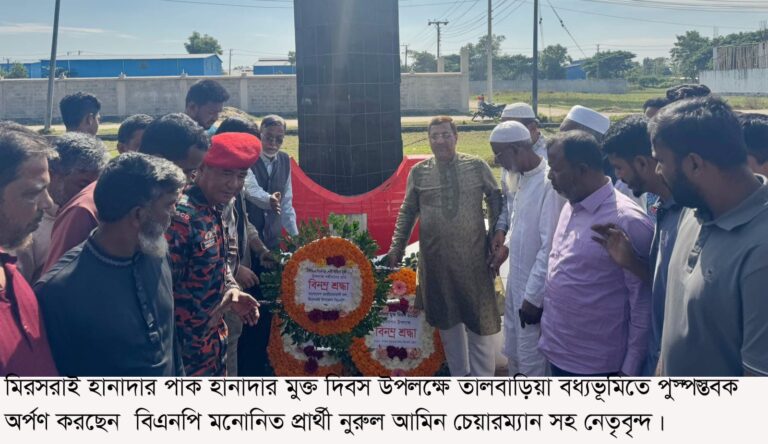 মিরসরাই হানাদার মুক্ত দিবসে বধ্যভূমি স্মৃতিসৌধে বিএনপির প্রার্থীর শ্রদ্ধা জ্ঞাপন